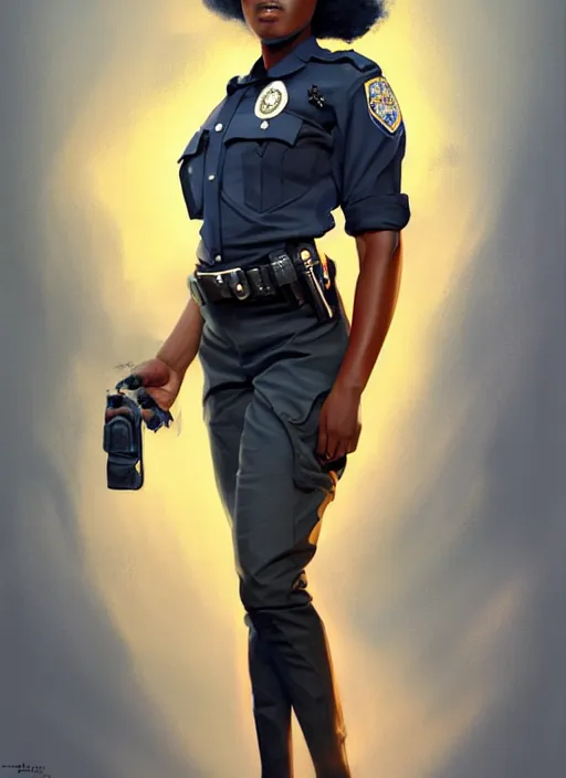 full body portrait of young black woman as a police