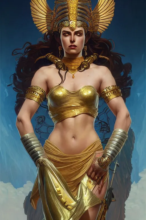 Image similar to The Godess Hera looking angry, full body, highly detailed, digital painting, artstation, concept art, smooth, detailed armor, sharp focus, beautiful face, symmetric face, cinematic, videogame cover art, illustration, art by Artgerm and Greg Rutkowski and Alphonse Mucha