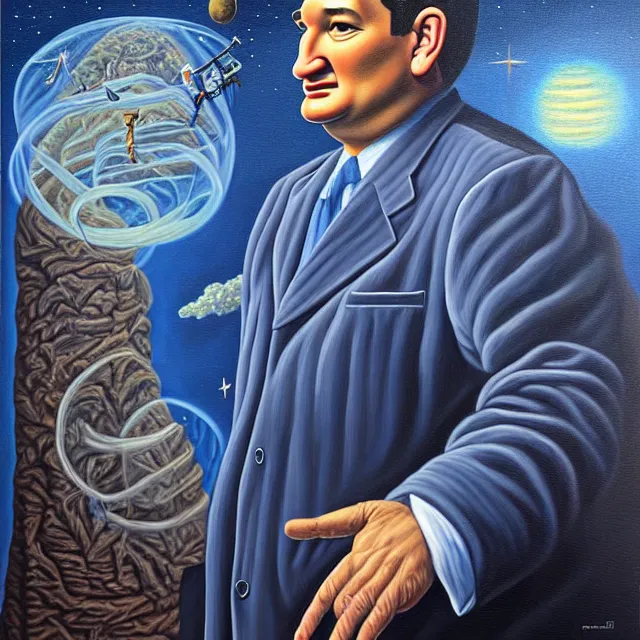 Image similar to an oil on canvas portrait painting of ted cruz, surrealism, surrealist, cosmic horror, rob gonsalves, high detail