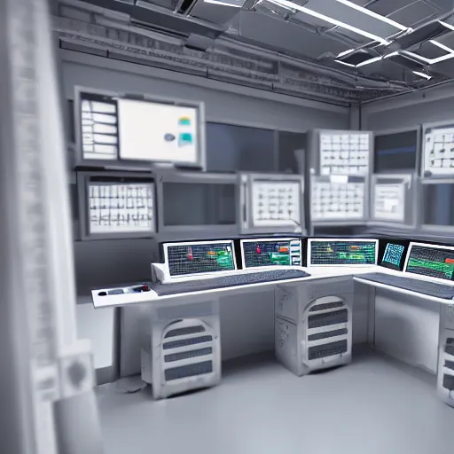 Prompt: space laboratory, cozy, simple, computer control panel, counter with future science technology, reflective surfaces, unreal engine 5 tech demo, unsplash