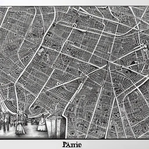 Prompt: a map of paris in kentaro miura's style, drawing