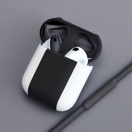 Image similar to black airpods pro case with marshmallow design on the case, studio, product photo