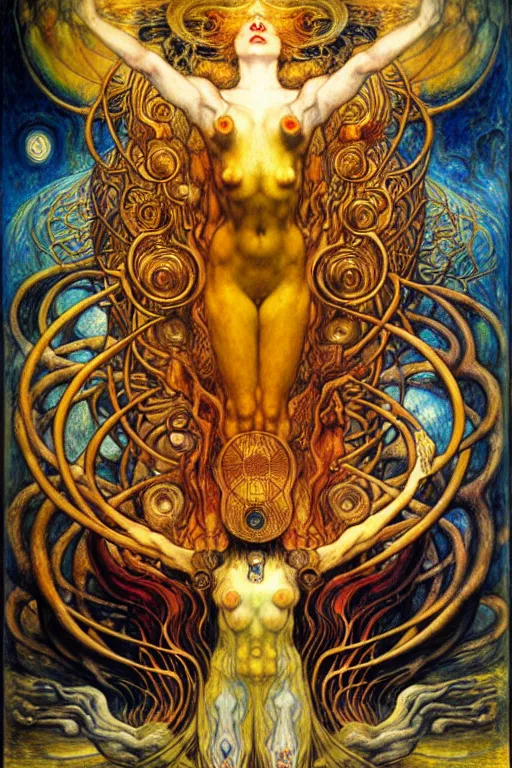 Image similar to Divine Chaos Engine by Karol Bak, Jean Delville, William Blake, Gustav Klimt, and Vincent Van Gogh, symbolist, visionary