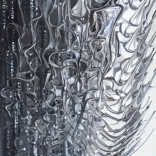 Image similar to liquid forms in metal abstract sculpture cyberpunk