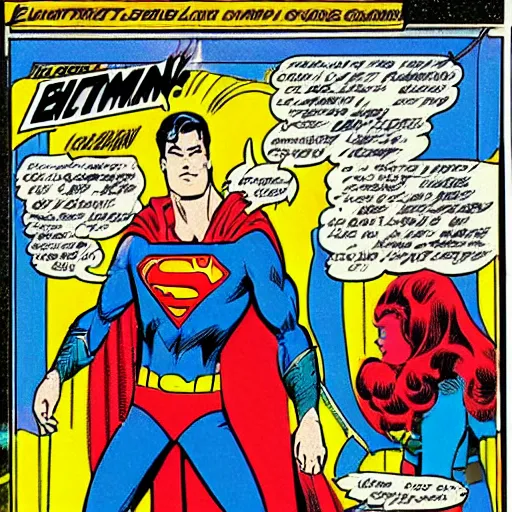 Image similar to comic book panels, batman, superman, epic, crisis on infinite earths, george perez, neal adams