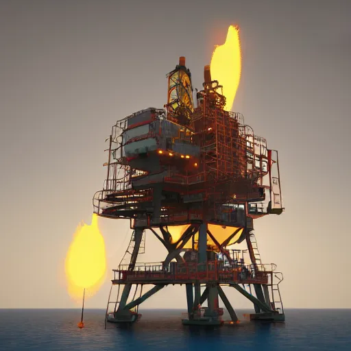 Image similar to oil platform, huge explosion with, vray, pathtracing