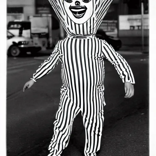 Image similar to midget conehead clown circus , 50mm film photography