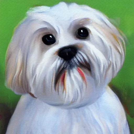 Prompt: white and blonde shih tzu painting, portrait, oil painting