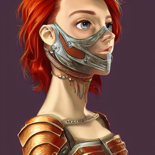 Prompt: a beautiful woman wearing cloth armor, redhead, short hair, digital art, extremely detailed