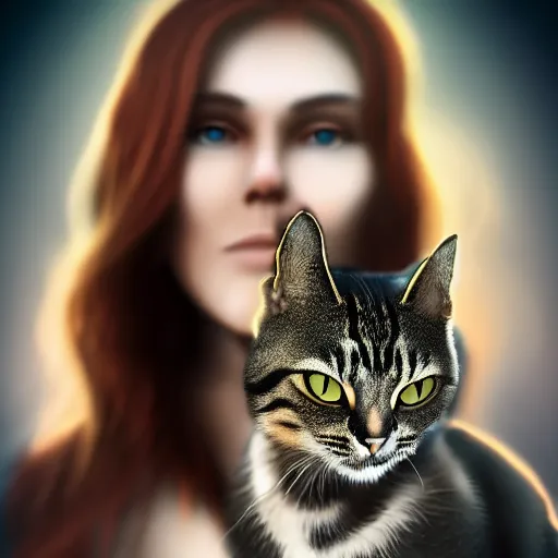 Prompt: a woman holding a cat artstation