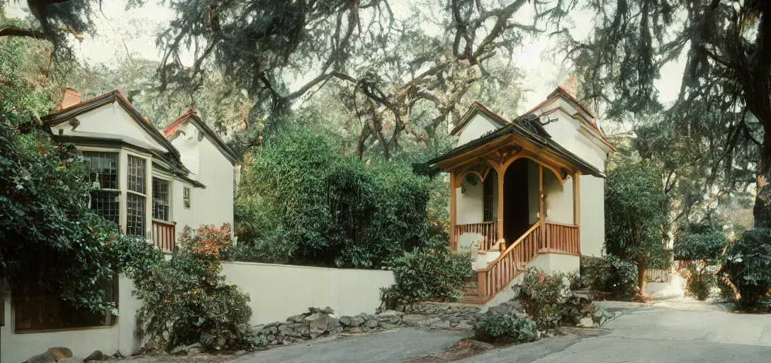 Image similar to small house designed by julia morgan. fujinon premista 1 9 - 4 5 mm t 2. 9. portra 8 0 0.