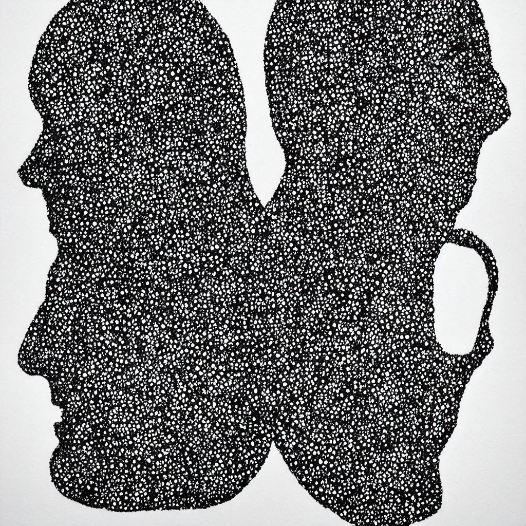 Image similar to face made out of planet, faceless people dark, dots, drip, stipple, pointillism, technical, abstract, minimal, style of francis bacon, asymmetry, pulled apart, cloak, hooded figure, made of dots, abstract, balaclava