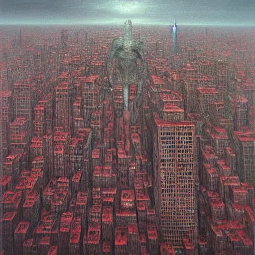 Image similar to new york city beksinski style painting