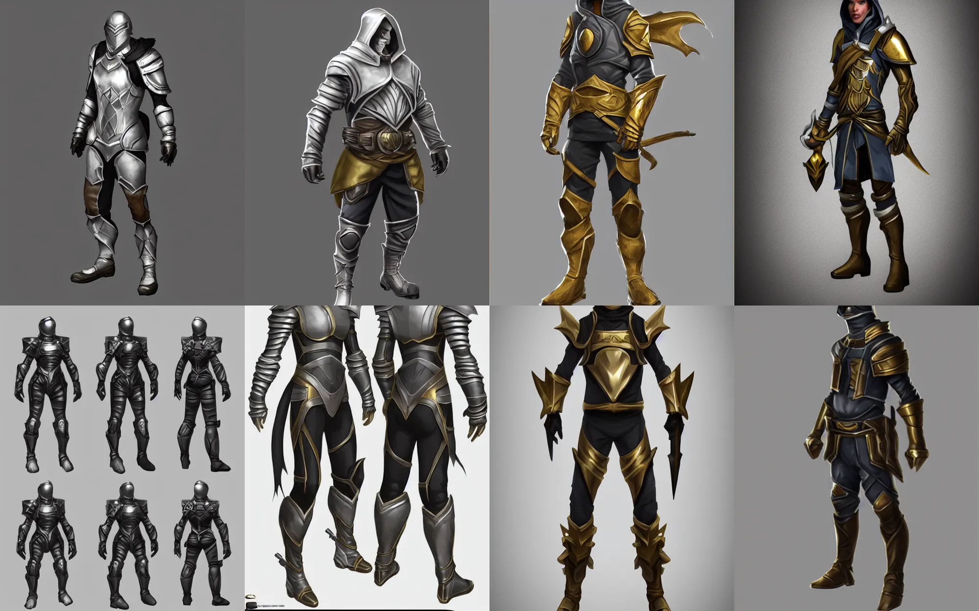 Prompt: male rogue light armor, trending on artstation, silver, gold trim, fantasy character art, smooth shading, extremely clean, uncluttered, high-quality, exaggerated proportions, very professional
