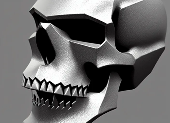 Image similar to jagged damaged brushed metal skull faceplate, stylized stl, 3 d render, activision blizzard style, hearthstone style, darksiders art style