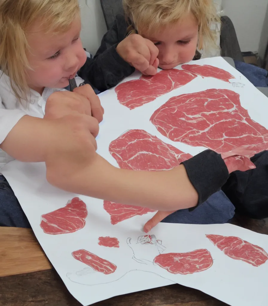 Image similar to kid drawing of uncooked meat