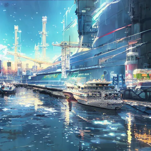 Image similar to Tokyo Port, Anime concept art by Makoto Shinkai