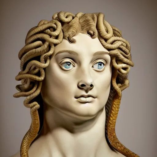 Prompt: sculpture of medusa hyperrealistic style made by michelangelo