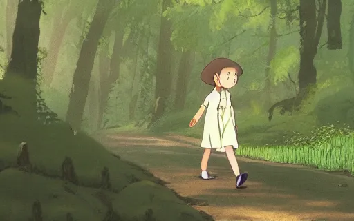 Image similar to a young girl with her pet capybara walking through the forest, raining, side view, art by hayao miyazaki, studio ghibli film, 4k, hi res, high detail