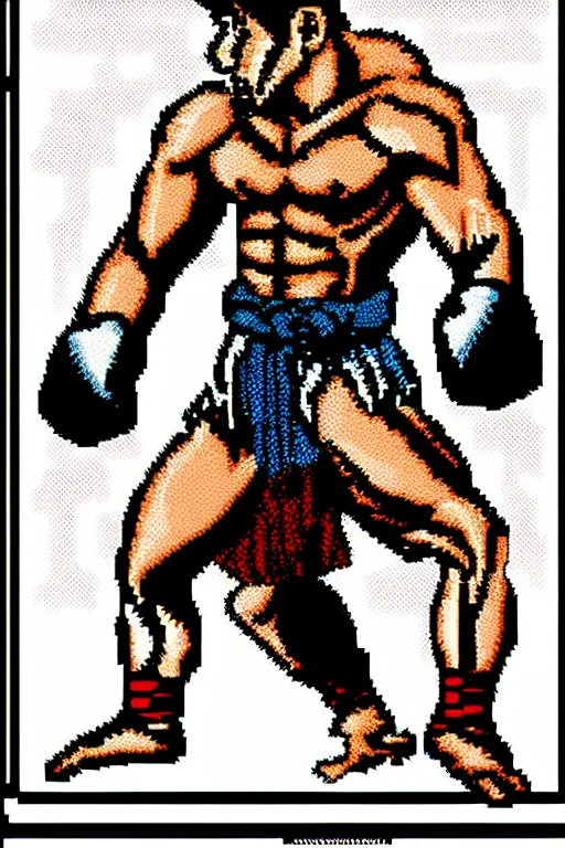 Prompt: extreme long shot. 8 bit nes graphics. hermann nitschantropomorphic muscular masculine wolf. kickboxer fighter in shorts. wolf head. art from nes game cartridge,