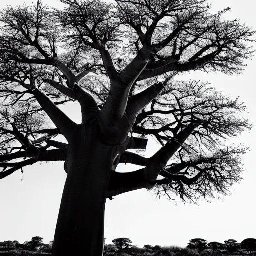 Image similar to a baobab tree, award winning black and white photography