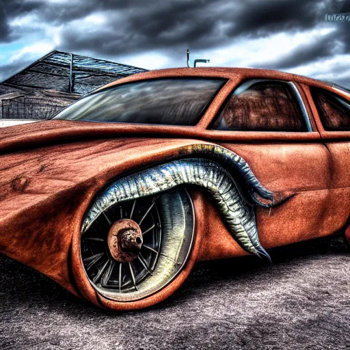 Prompt: velociraptor mongoliensis car, hdr 8 k