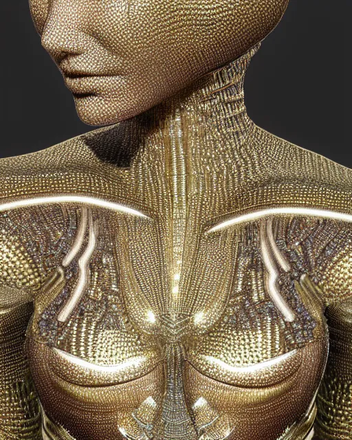 Image similar to a highly detailed metahuman 4 k close up render of an alien goddess bella hadid as alien in iris van herpen dress schiaparelli in diamonds crystals swarovski and jewelry in style of alphonse mucha gustav klimt trending on artstation made in unreal engine 4