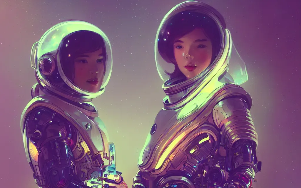 Image similar to portrait armored astronaut girl shot an ufo, ssci-fi, neon light and fantasy, intricate and very very beautiful and elegant, highly detailed, digital painting, artstation, concept art, smooth and sharp focus, illustration, art by tian zi and WLOP and alphonse mucha