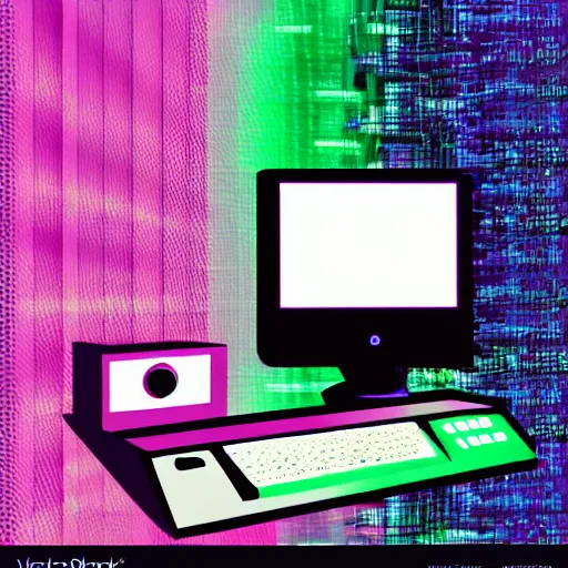 Prompt: a computer from the 9 0 s in the style of vaporwave