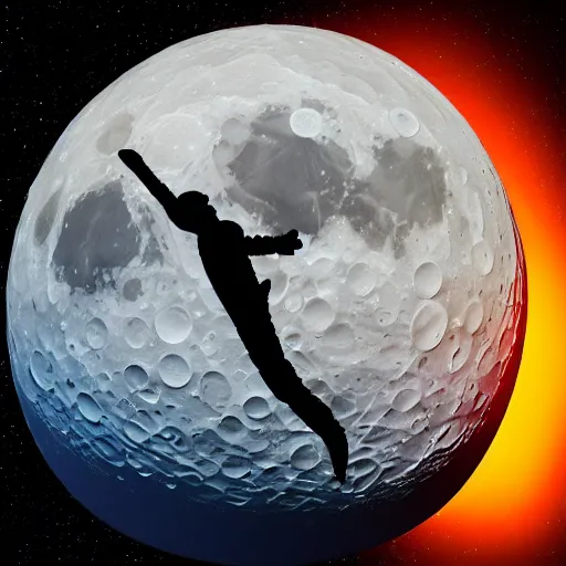 Prompt: a giant astronaut hitting the moon like a golf ball