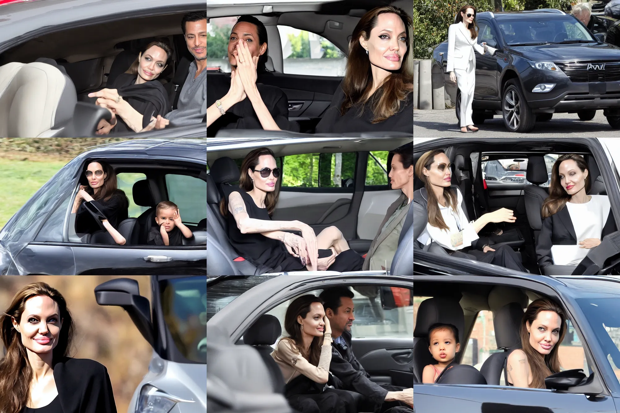 Prompt: angelina jolie sits in haval f 7