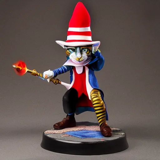 Prompt: Cat in the Hat as a Mage Knight Rebellion figure