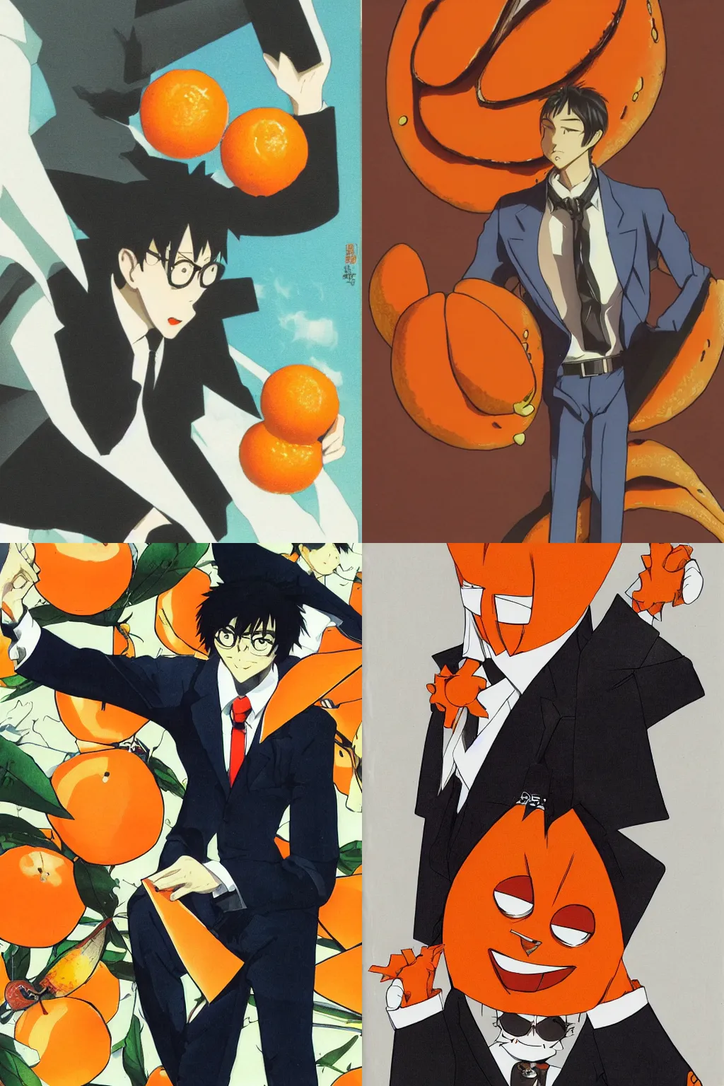 Prompt: studio gainax + yoji shinakawa official illustration, anthromorphic orange fruit in a business suit, handsome, stylish
