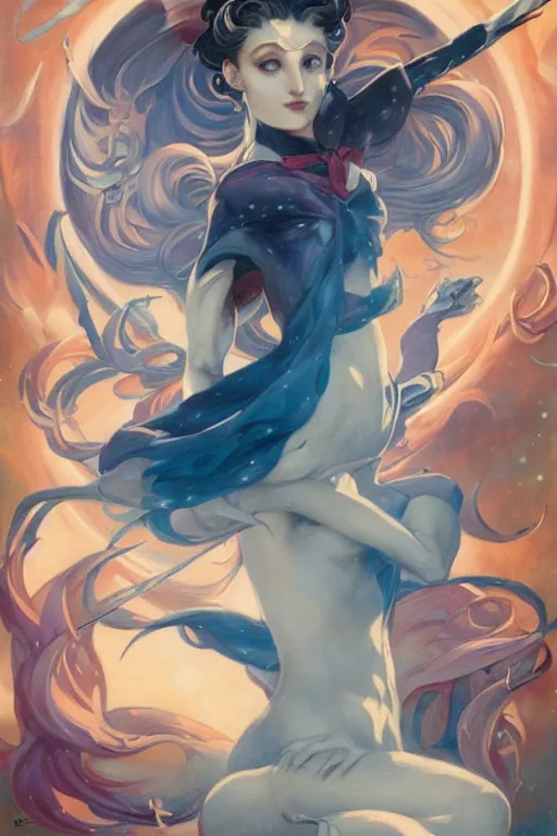 Prompt: Sailor Moon by Peter Mohrbacher in the style of Gaston Bussière, Art Nouveau, covered of blood