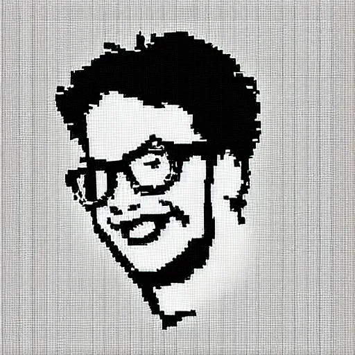 Image similar to pixel art of Josh Gondelman, black and white, clip art