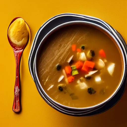 Prompt: soup [ made of 😡😡😡 ]!!, trending on unsplash, [ 4 k photorealism ]!!, professional photography, [ overhead view ]!, shot by jimmy nelson