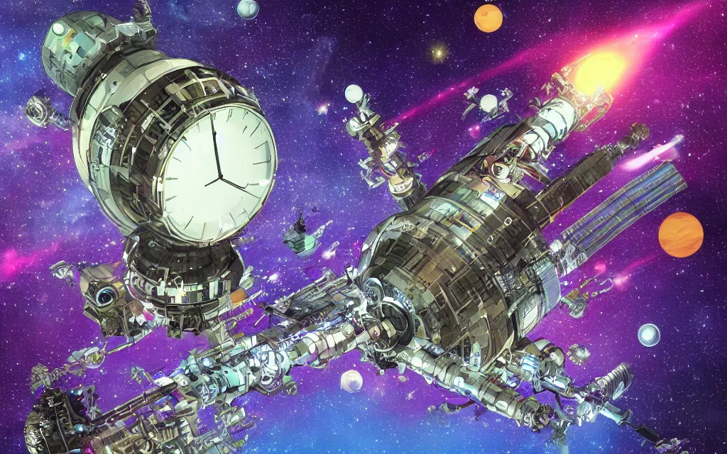 Image similar to clockpunk space station in a beautiful galaxy