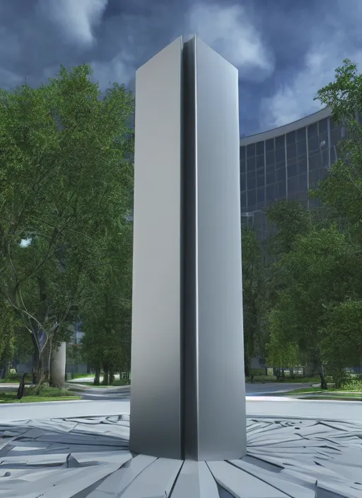 Prompt: highly detailed architecture render of a huge futuristic metallic stele standing in city park, archdaily, made in unreal engine 4