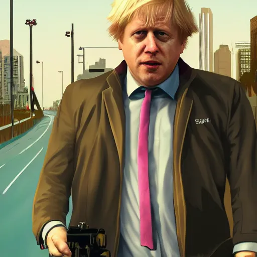 Prompt: Boris Johnson in GTA V, cover art by Stephen Bliss, artstation, no text