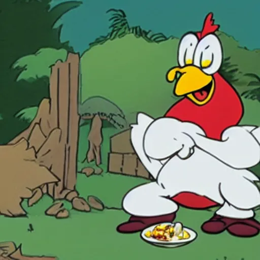 Image similar to foghorn leghorn eating a pile of eggs