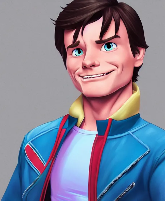 Prompt: marty mcfly as a disney character, by artgerm and frozen