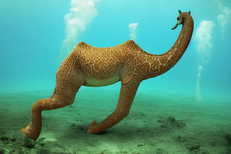 Prompt: underwater photo tentacle shaped legs jiraffe by national geographic