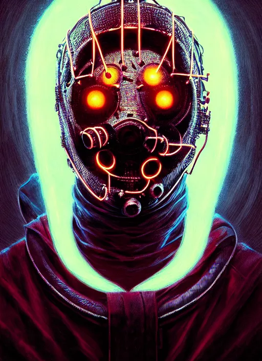 Prompt: portrait of the band slipknot, intricate, glowing lights, highly detailed, digital painting, artstation, concept art, smooth, sharp focus, illustration, art by wlop, mars ravelo and greg rutkowski