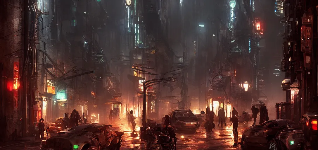 Image similar to science fiction cybertech city street scene, blade runner style, dramatic lighting, cinematic, establishing shot, extremly high detail, foto realistic, pirates of the carribean, cinematic lighting, post processed, concept art, artstation, matte painting, style by eddie mendoza, raphael lacoste, alex ross