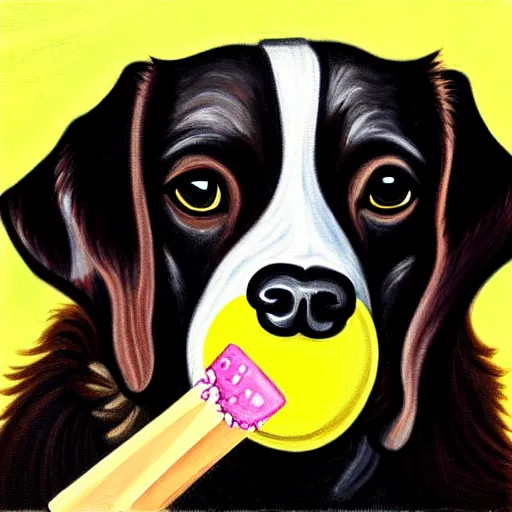 Image similar to painting of a dog eating ice cream