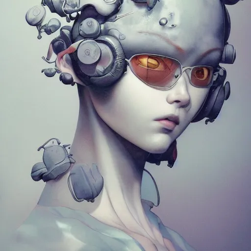 Image similar to prompt : gray and white portrait soft light painted by james jean and katsuhiro otomo and erik jones, inspired by evangeleon anime, smooth face feature, intricate oil painting, high detail illustration, sharp high detail, manga and anime 1 9 9 9