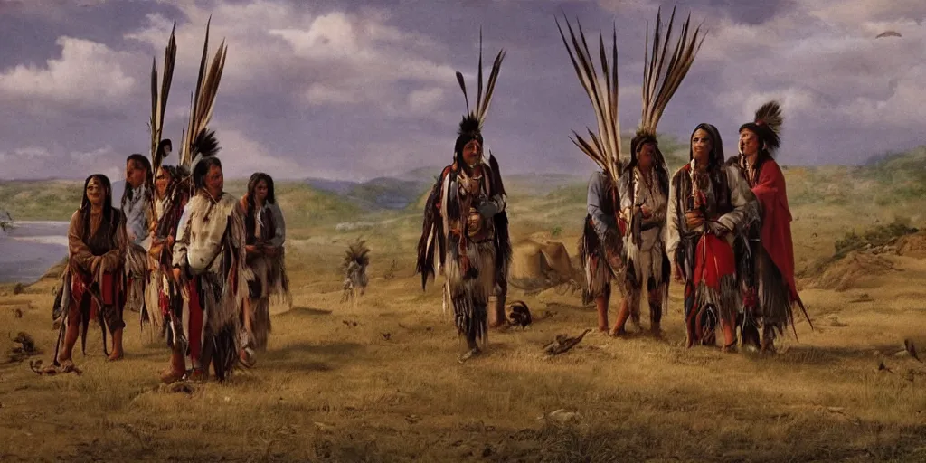 Image similar to realistic scene of exiled native americans, 1 4 5 0, painting, ultra realistic, 8 k