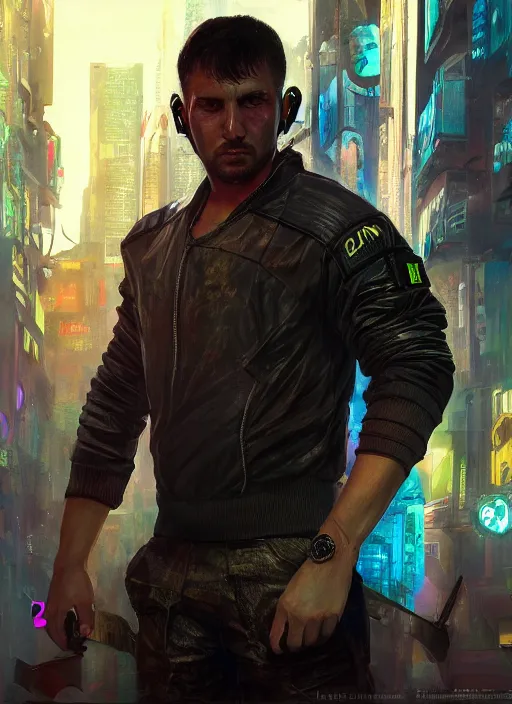 Image similar to cyberpunk combat sports. javier the 2 0 7 8 champion in athletic gear. blade runner 2 0 4 9 concept painting. epic painting by james gurney, azamat khairov, and alphonso mucha. artstationhq. painting with vivid color. ( rb 6 s, cyberpunk 2 0 7 7 )