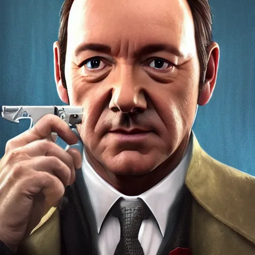 Image similar to Kevin Spacey in the GTA 5 cover, highly detailed award-winning masterpiece with incredible and beautiful details, trending on ArtStation