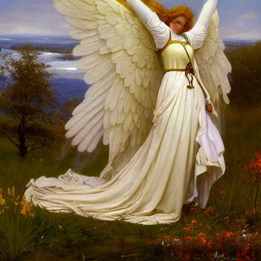 Prompt: Fallen royal knight with angel wings by Edmund Blair Leighton